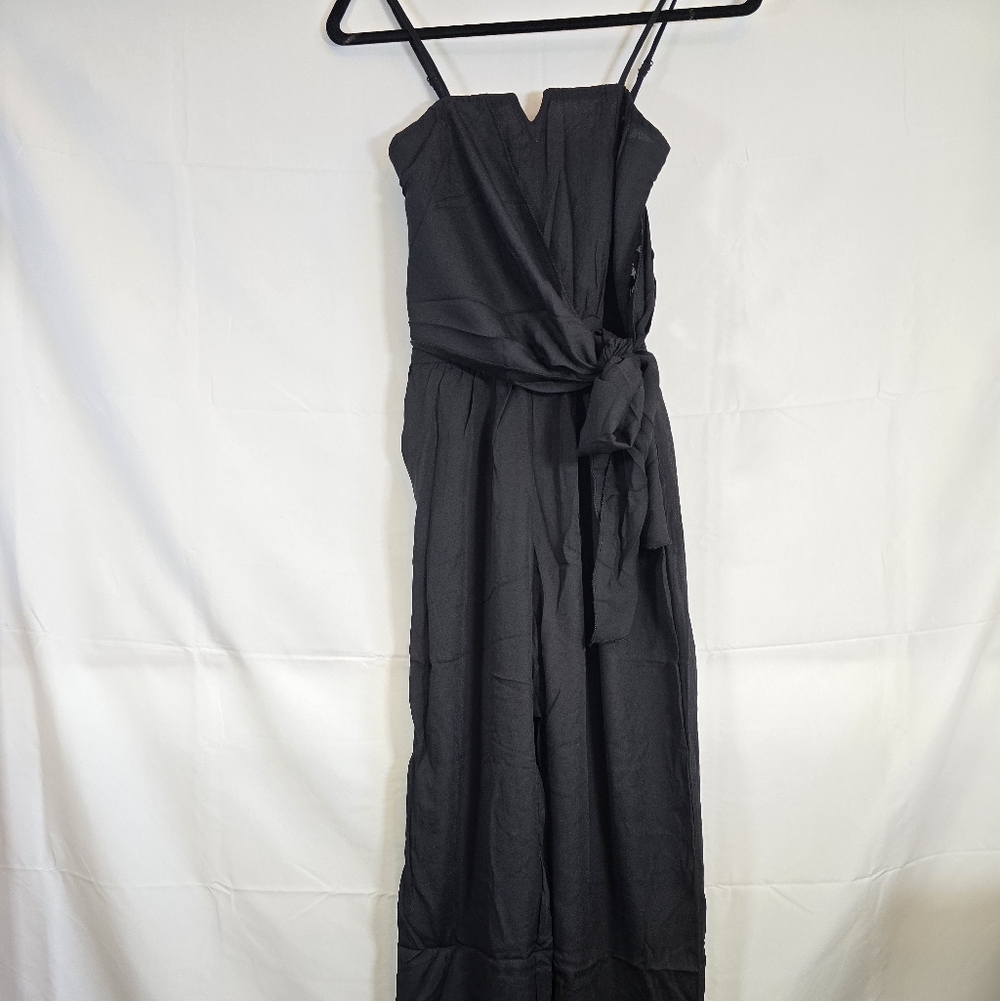 Black Spaghetti Strap Jumpsuit with Bow Tie Waist